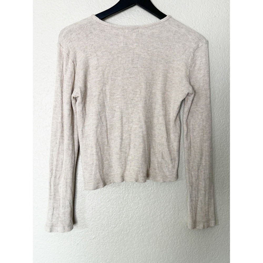 Leset Waffle Knit Lounge Set Oatmeal Beige Long Sleeve Top Wide Leg Pants Small - Picture 6 of 16